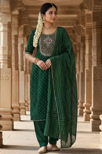 Green modal buti woven partywear sawlar kameez