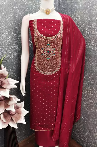 Maroon modal buti woven partywear sawlar kameez