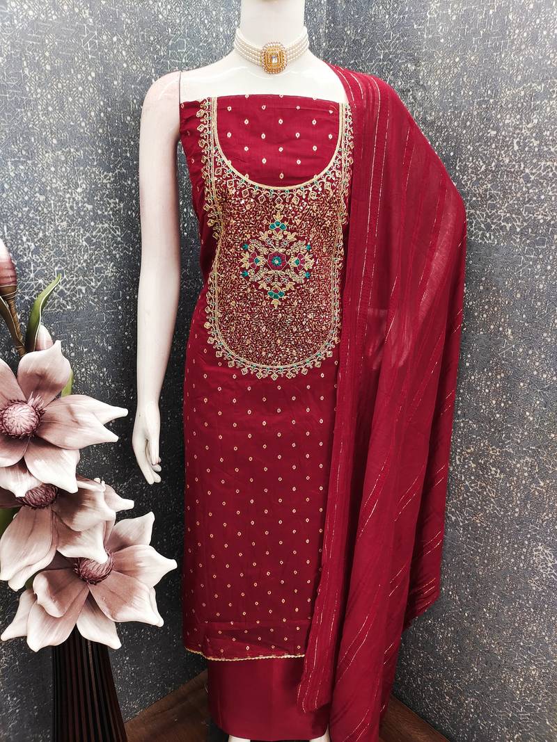 Maroon modal buti woven partywear sawlar kameez