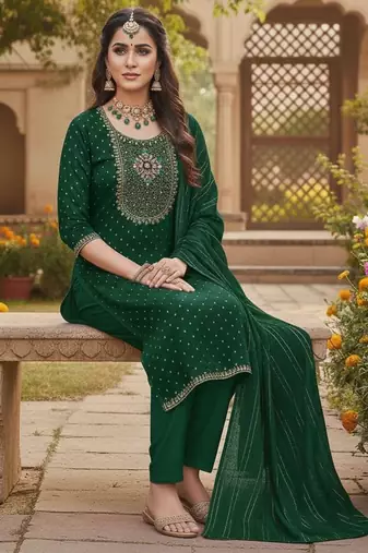 Green modal buti woven partywear sawlar kameez
