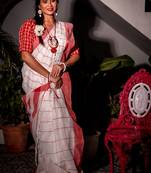 white hand woven cotton kantha work all seasons sarees