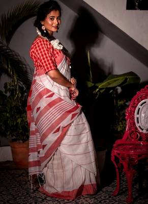 white hand woven cotton kantha work all seasons sarees 2