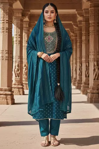 Teal modal buti woven partywear sawlar kameez