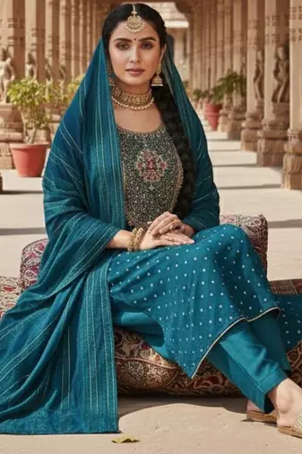 Teal modal buti woven partywear sawlar kameez