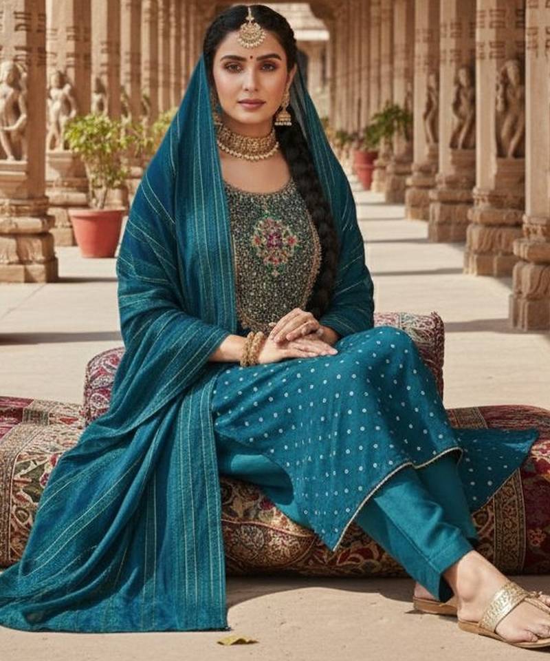 Teal modal buti woven partywear sawlar kameez