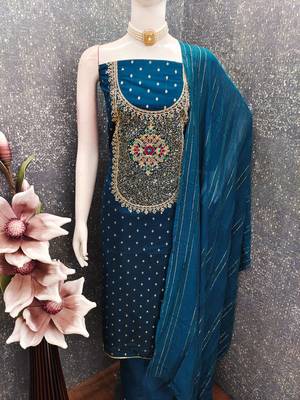 Teal modal buti woven partywear sawlar kameez 3