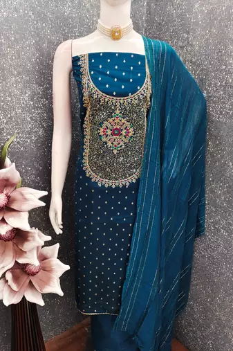 Teal modal buti woven partywear sawlar kameez