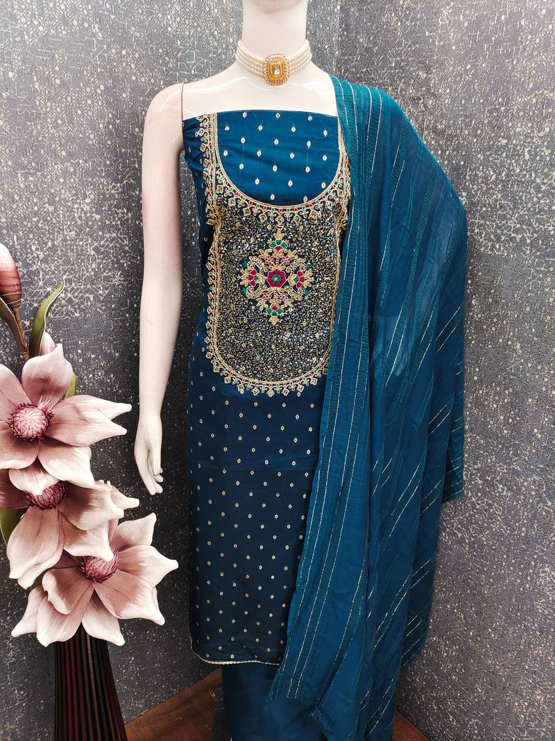 Teal modal buti woven partywear sawlar kameez