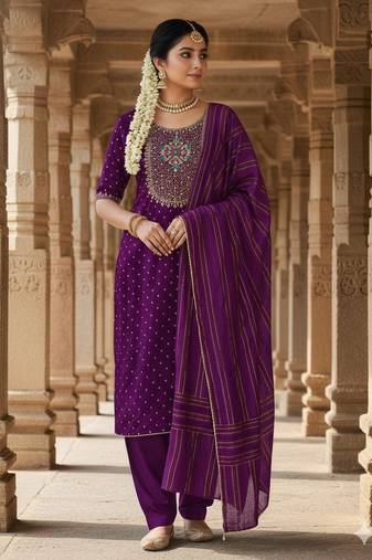 Purple modal buti woven partywear sawlar kameez