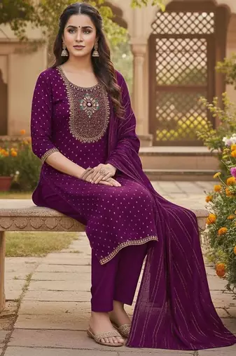 Purple modal buti woven partywear sawlar kameez