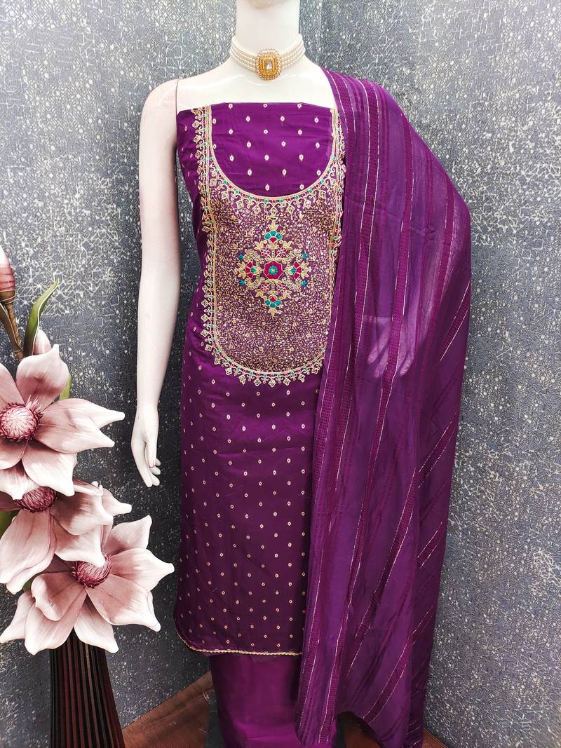 Purple modal buti woven partywear sawlar kameez