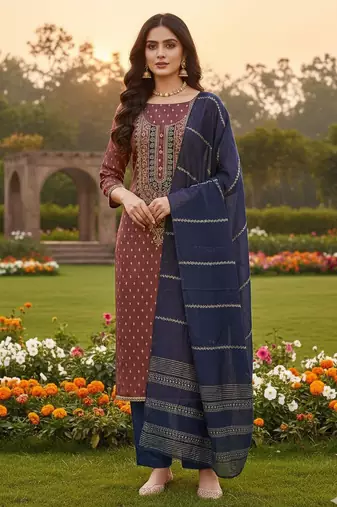 Coffee shimmer jacquard ethnic Readymade suit