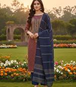 Coffee shimmer jacquard ethnic Readymade suit