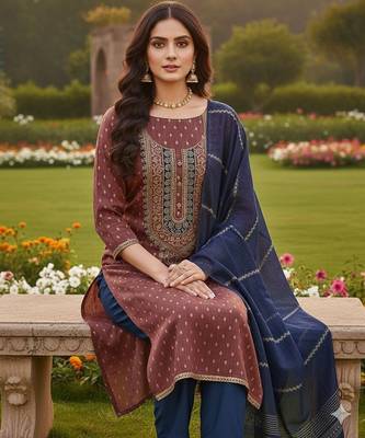 Coffee shimmer jacquard ethnic Readymade suit 2