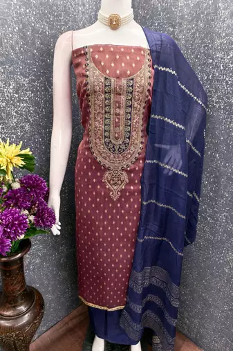 Coffee shimmer jacquard ethnic Readymade suit