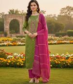 Green shimmer jacquard ethnic Readymade suit