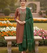 Brown shimmer jacquard ethnic Readymade suit