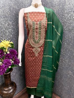 Brown shimmer jacquard ethnic Readymade suit 3