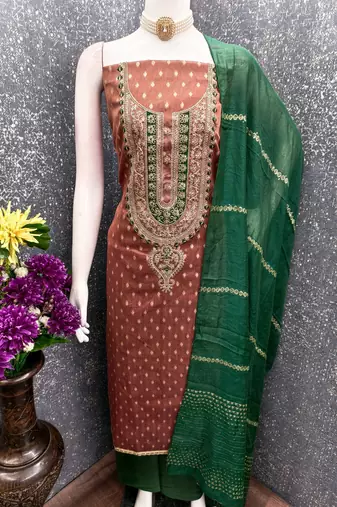Brown shimmer jacquard ethnic Readymade suit
