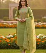 Green shimmer jacquard ethnic Readymade suit