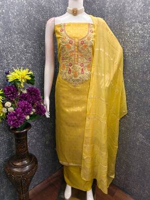 Mustard shimmer jacquard ethnic Readymade suit 3