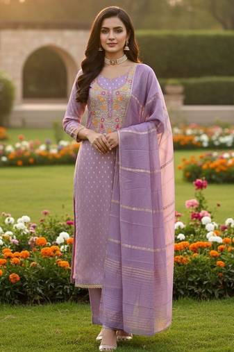 Purple shimmer jacquard ethnic Readymade suit