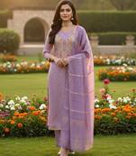 Purple shimmer jacquard ethnic Readymade suit
