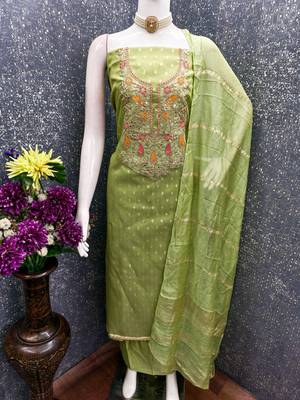 Green shimmer jacquard ethnic Readymade suit 3