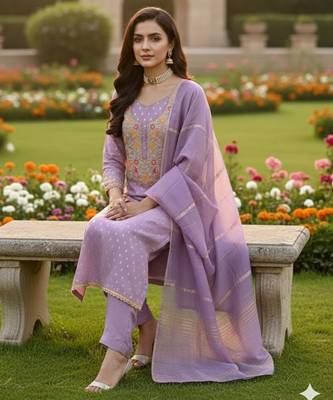 Purple shimmer jacquard ethnic Readymade suit 2