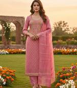 Pink shimmer jacquard ethnic Readymade suit