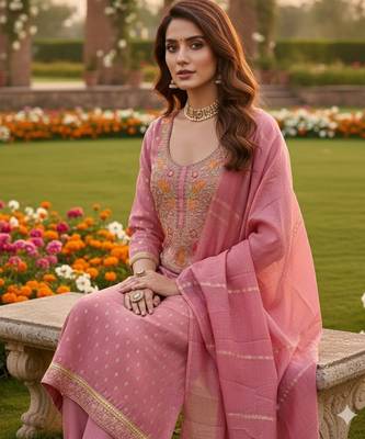 Pink shimmer jacquard ethnic Readymade suit 2