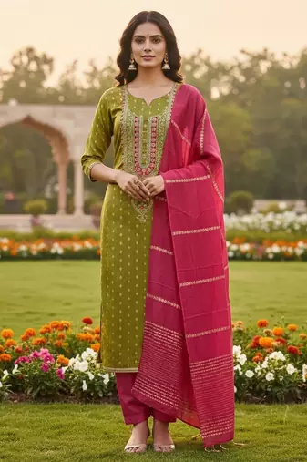 Mahendi shimmer jacquard ethnic Readymade suit