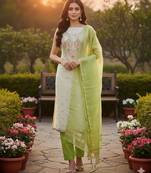 Off white simmer jacquard embroidered partywear Readymade suit