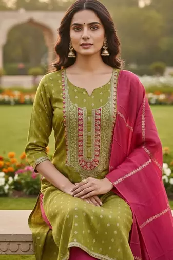 Mahendi shimmer jacquard ethnic Readymade suit