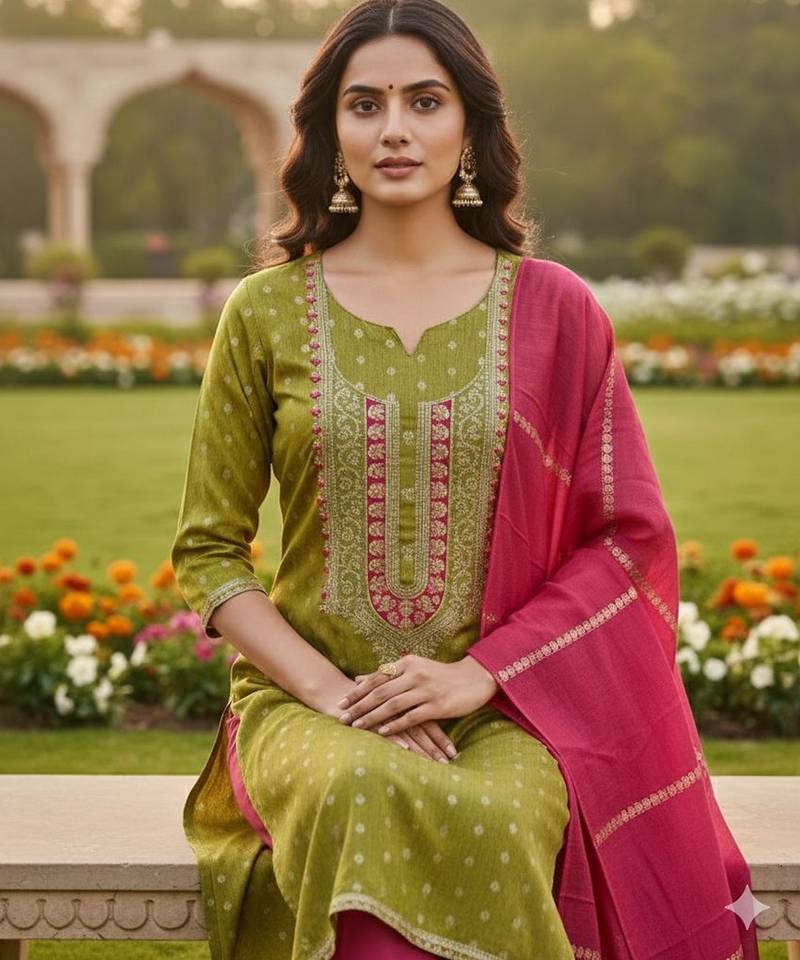 Mahendi shimmer jacquard ethnic Readymade suit