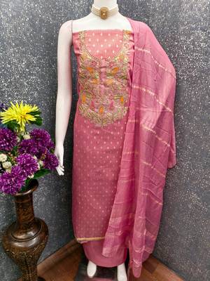 Pink shimmer jacquard ethnic Readymade suit 3