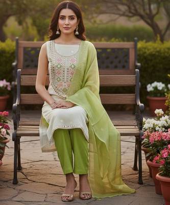 Off white simmer jacquard embroidered partywear Readymade suit 2