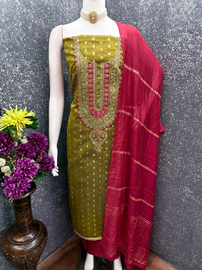 Mahendi shimmer jacquard ethnic Readymade suit