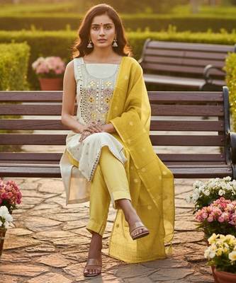 Off white simmer jacquard embroidered partywear Readymade suit 2