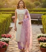 Off white simmer jacquard embroidered partywear Readymade suit