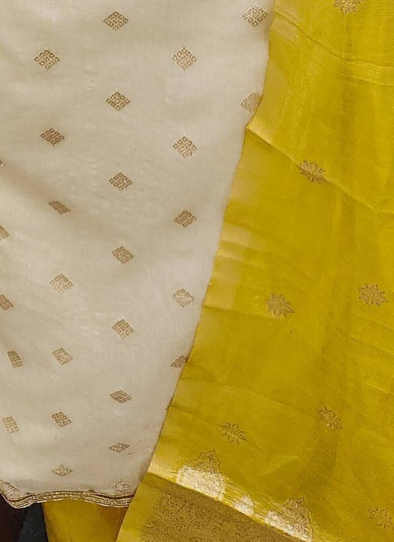 Off white simmer jacquard embroidered partywear Readymade suit