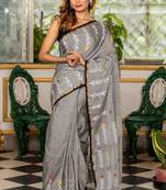 grey hand woven cotton zari work all seasons sarees