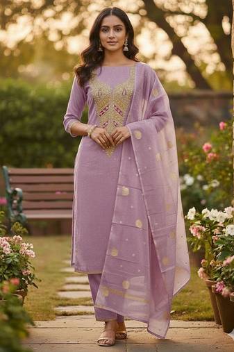 Lavender simmer embroidered partywear Readymade suit