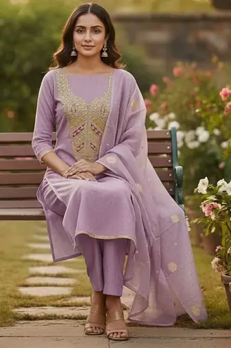 Lavender simmer embroidered partywear Readymade suit