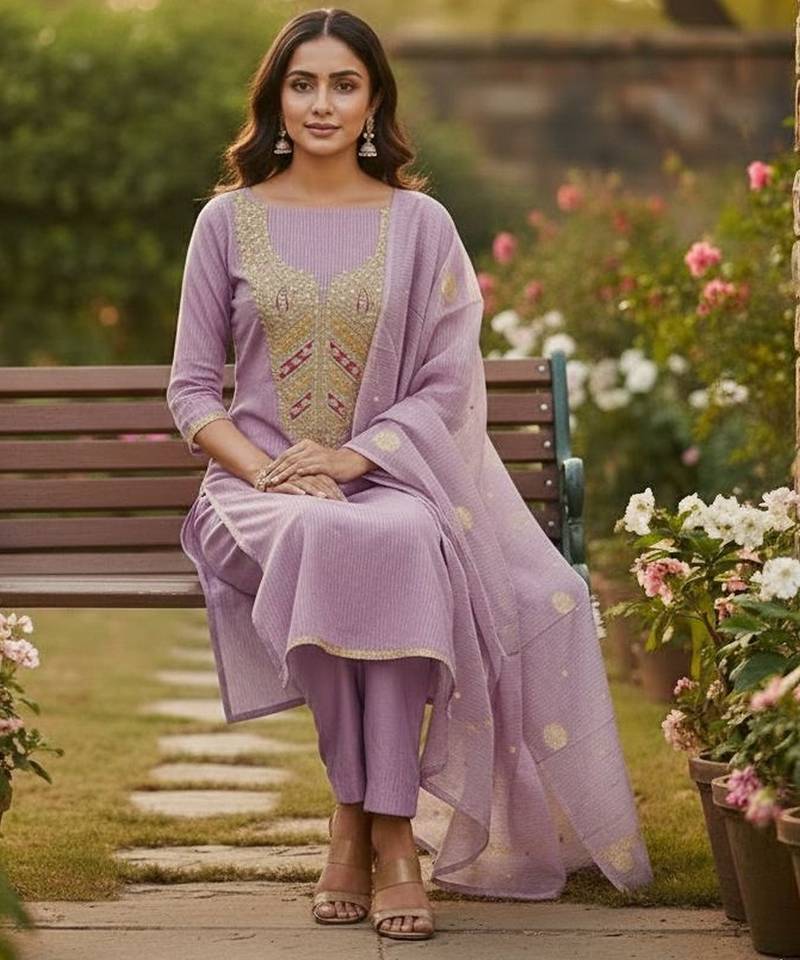 Lavender simmer embroidered partywear Readymade suit
