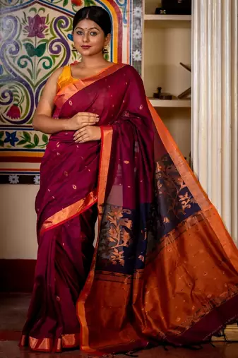 red hand woven cotton zari work all seasons sarees