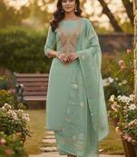 Green simmer embroidered partywear Readymade suit