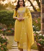 Mustard simmer embroidered partywear Readymade suit