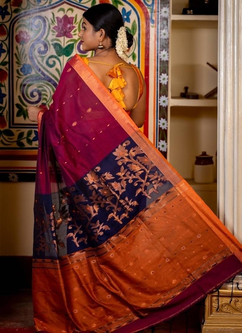 red hand woven cotton zari work all seasons sarees