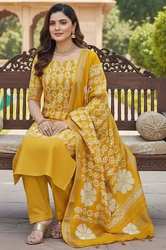 Mustard gajji silk ethnic Readymade suit